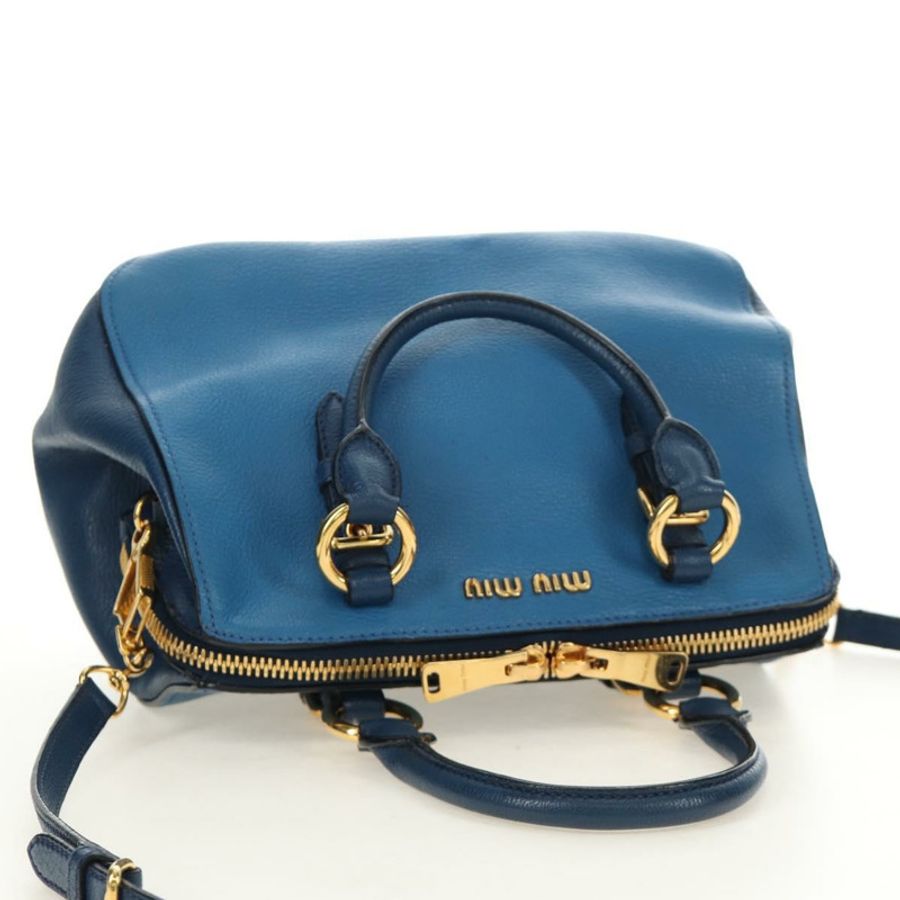 【日本直送】Miu Miu 手提包 皮革 兩用 藍色 金色 正品 190326M-5
