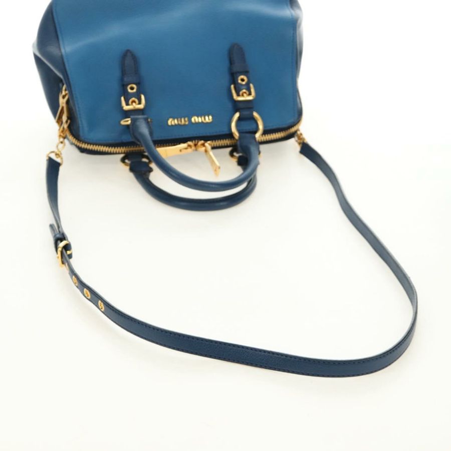 【日本直送】Miu Miu 手提包 皮革 兩用 藍色 金色 正品 190326M-7