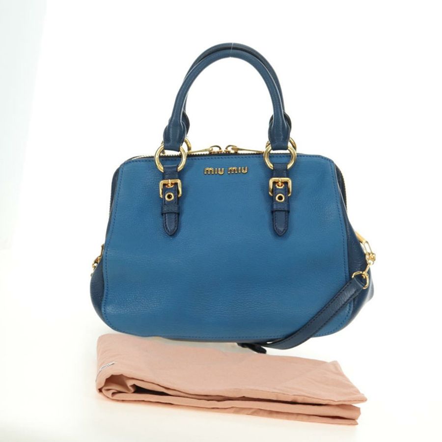【日本直送】Miu Miu 手提包 皮革 兩用 藍色 金色 正品 190326M-11