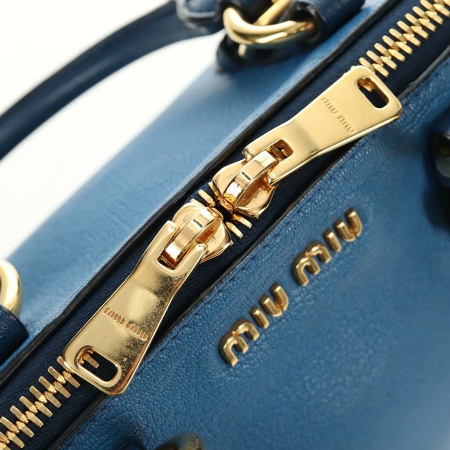 【日本直送】Miu Miu 手提包 皮革 兩用 藍色 金色 正品 190326M-20