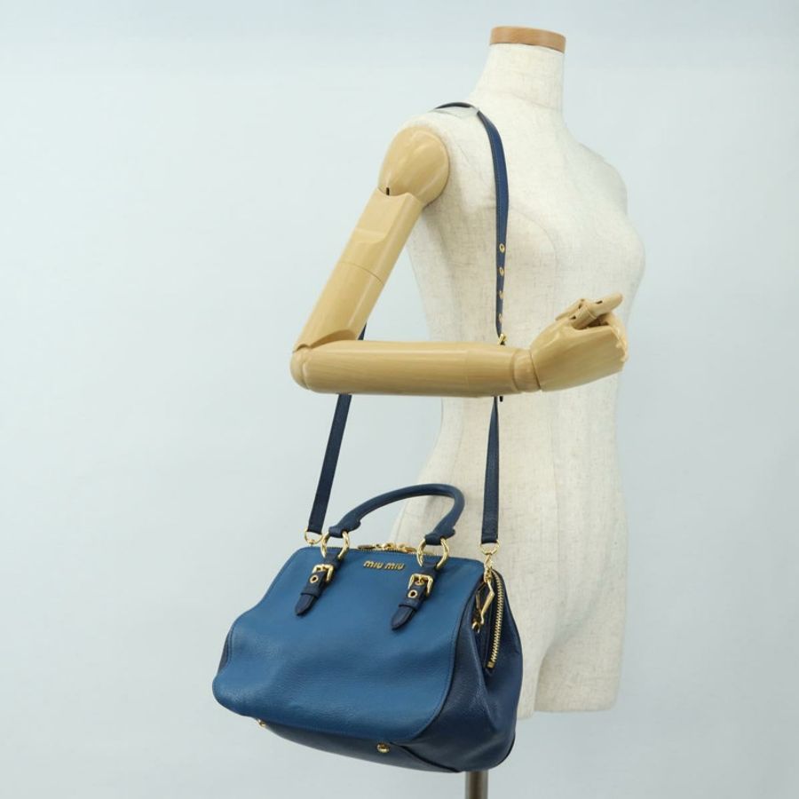 【日本直送】Miu Miu 手提包 皮革 兩用 藍色 金色 正品 190326M-27