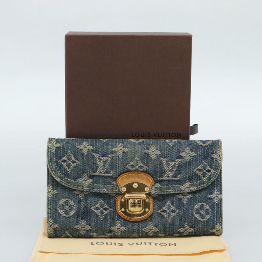 【日本直送】路易威登 Monogram 牛仔布 Portefeuille Amelia 皮夾 藍色 M95511 正品 190233V-11
