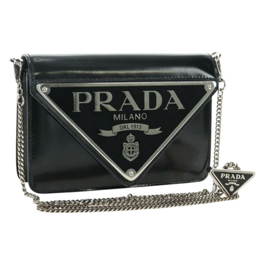 【日本直送】PRADA 鏈條單肩包 漆皮 黑色 銀色 正品 190226SAM-0