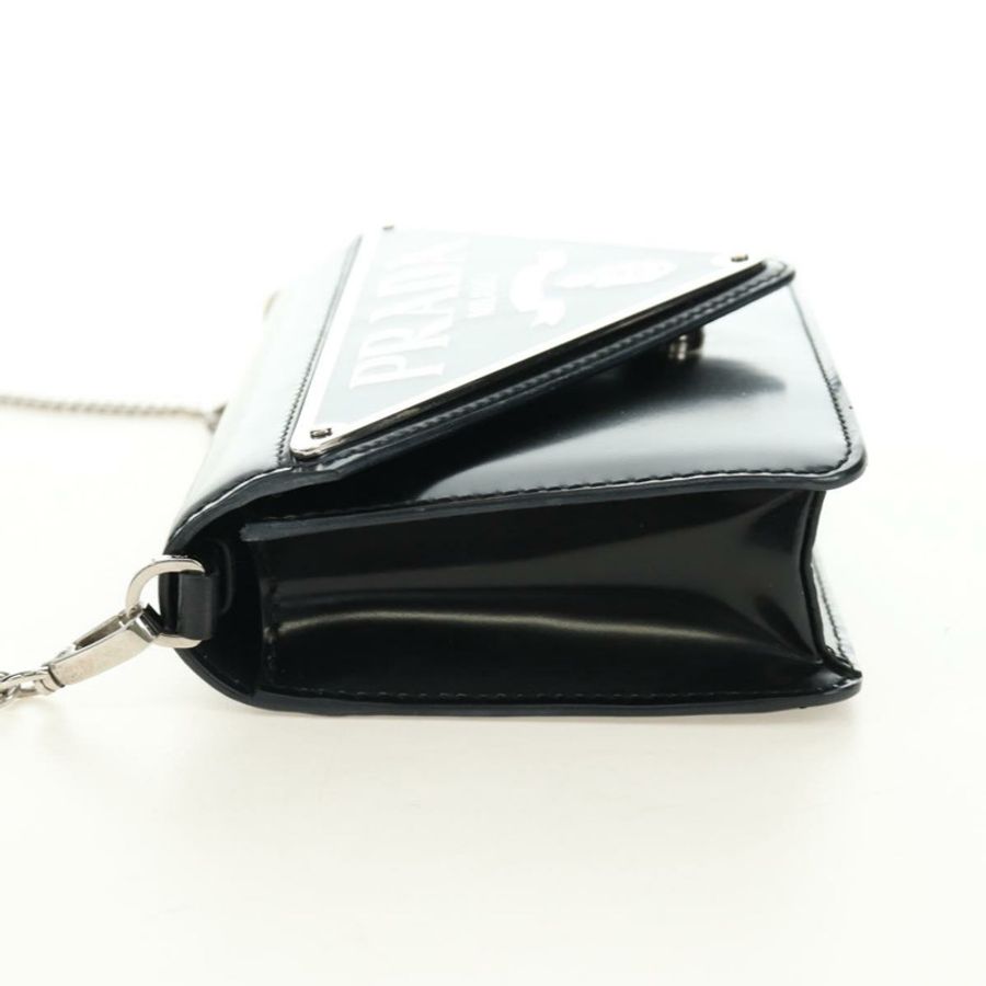 【日本直送】PRADA 鏈條單肩包 漆皮 黑色 銀色 正品 190226SAM-2