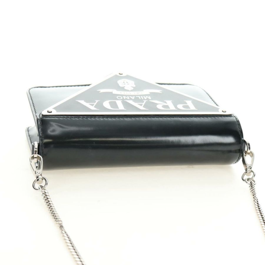 【日本直送】PRADA 鏈條單肩包 漆皮 黑色 銀色 正品 190226SAM-5