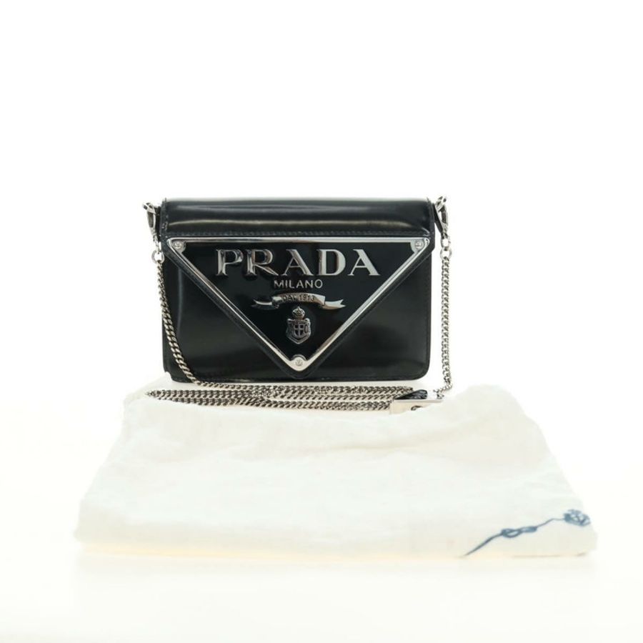 【日本直送】PRADA 鏈條單肩包 漆皮 黑色 銀色 正品 190226SAM-11