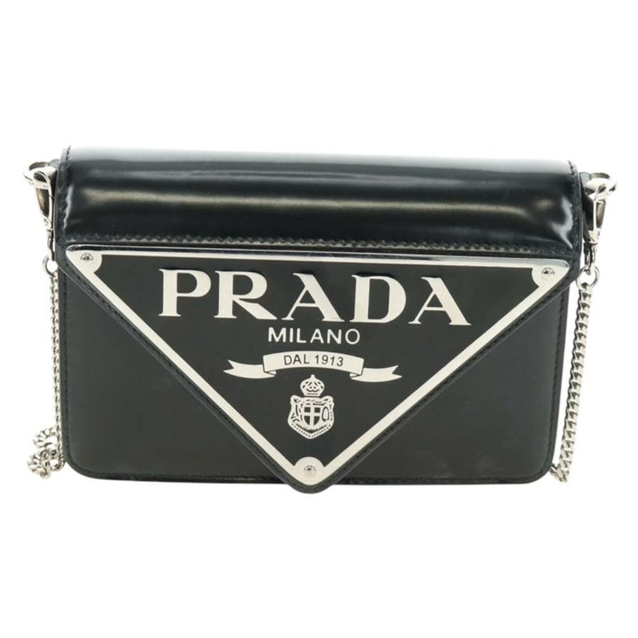 【日本直送】PRADA 鏈條單肩包 漆皮 黑色 銀色 正品 190226SAM-12
