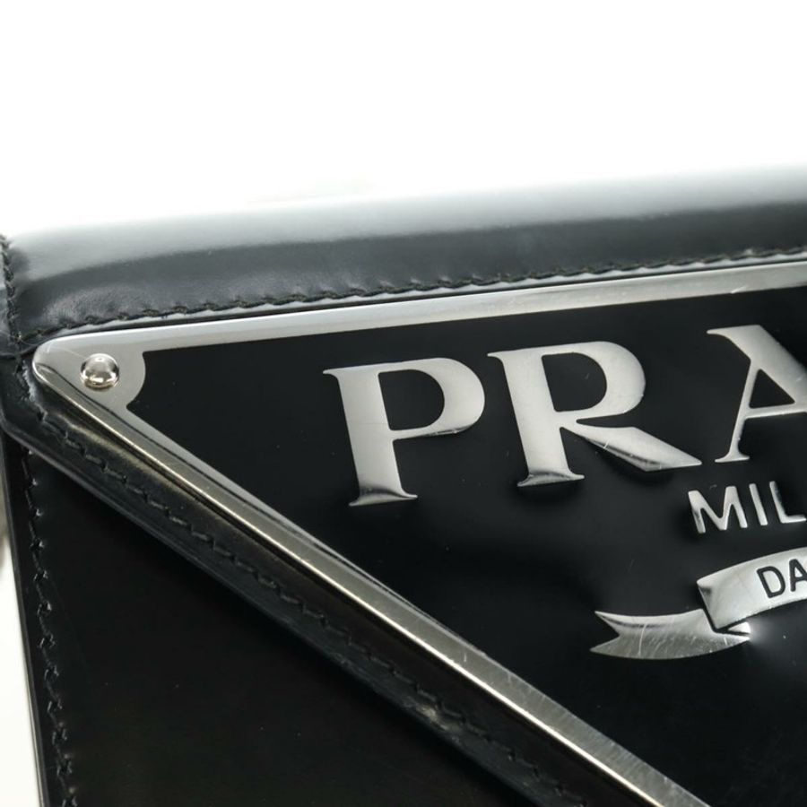 【日本直送】PRADA 鏈條單肩包 漆皮 黑色 銀色 正品 190226SAM-18