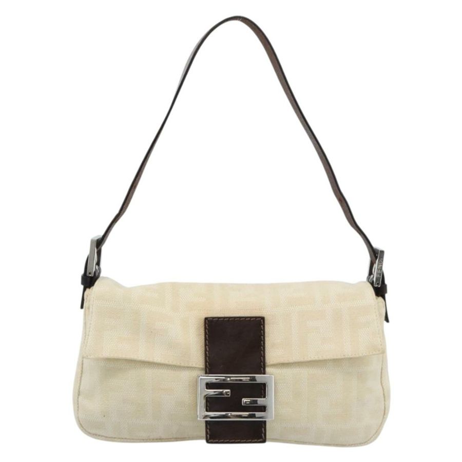【日本直送】FENDI Zucca帆布Mamma Baguette肩背包 米色 銀色 正品 190260SAM-12