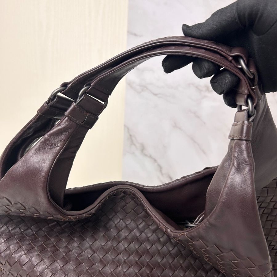V Campana 小羊皮雙提把編織肩背包-12