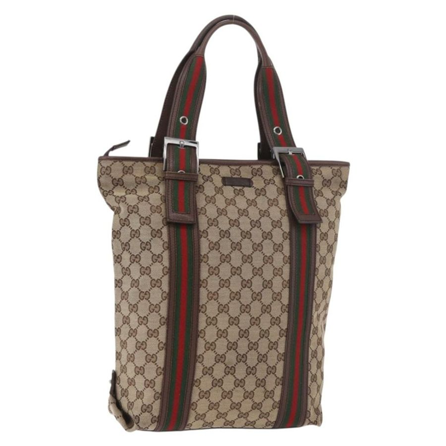 【日本直送】GUCCI GG Supreme Web Sherry Line 手提包 米色 銀色 131186 正品 BA13747A-0