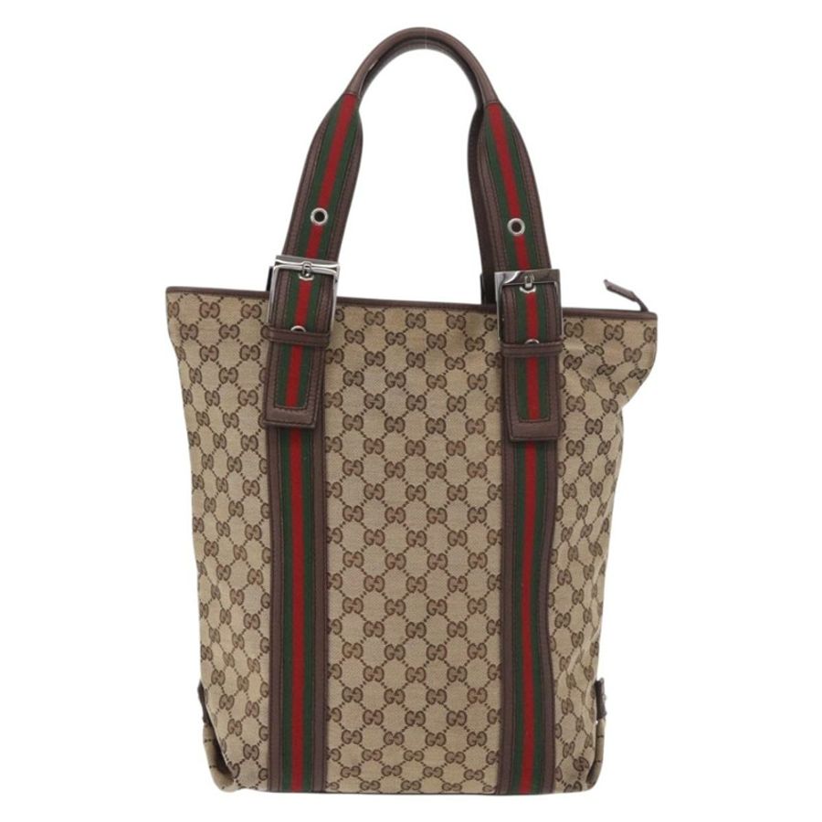 【日本直送】GUCCI GG Supreme Web Sherry Line 手提包 米色 銀色 131186 正品 BA13747A-1