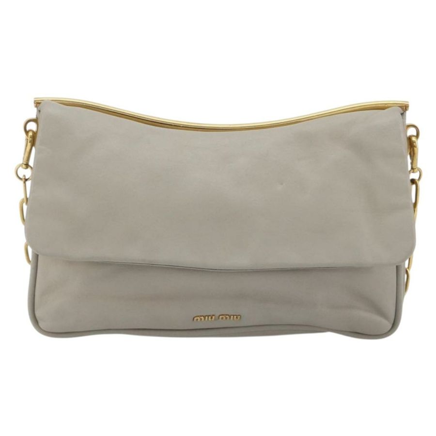 【日本直送】Miu Miu 鏈條單肩包 皮革 灰色 金色 正品 BA13736V-1