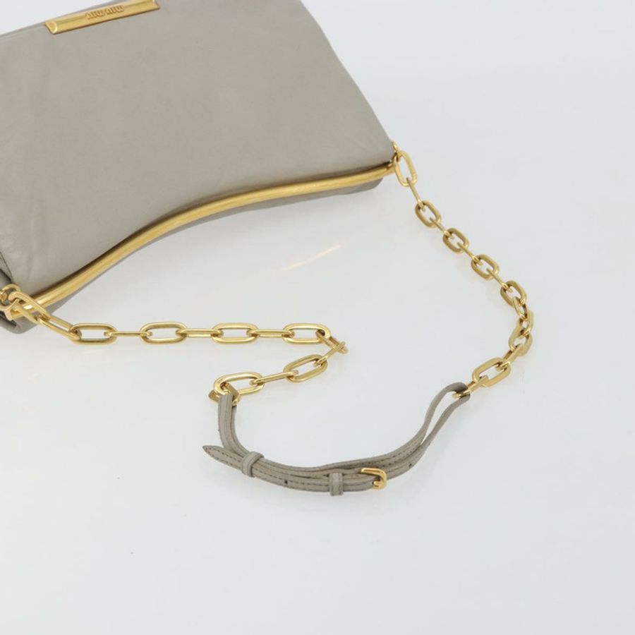 【日本直送】Miu Miu 鏈條單肩包 皮革 灰色 金色 正品 BA13736V-6