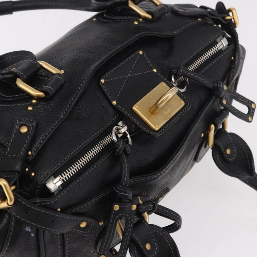 【日本直送】Chloe Paddington 手提包,黑色、金色、銀色皮革,正品,貨號 190091A-7