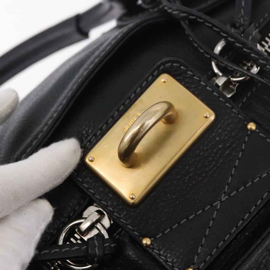 【日本直送】Chloe Paddington 手提包,黑色、金色、銀色皮革,正品,貨號 190091A-18