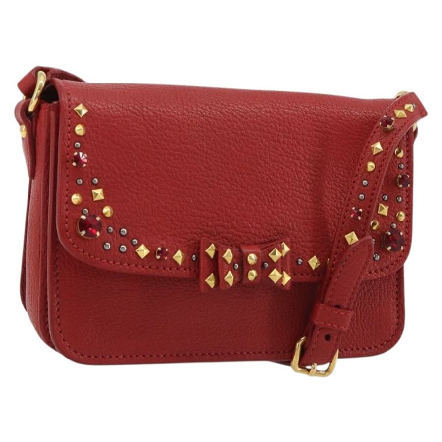 【日本直送】Miu Miu 紅色金色皮革單肩包 正品 BA13686V-0