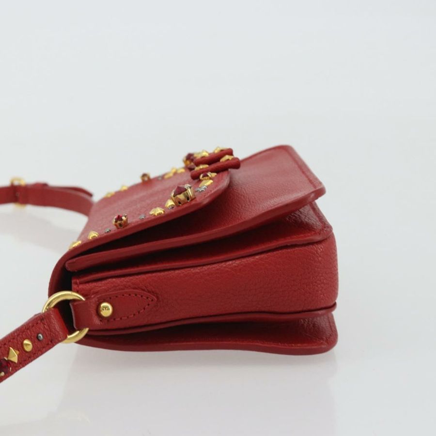 【日本直送】Miu Miu 紅色金色皮革單肩包 正品 BA13686V-3