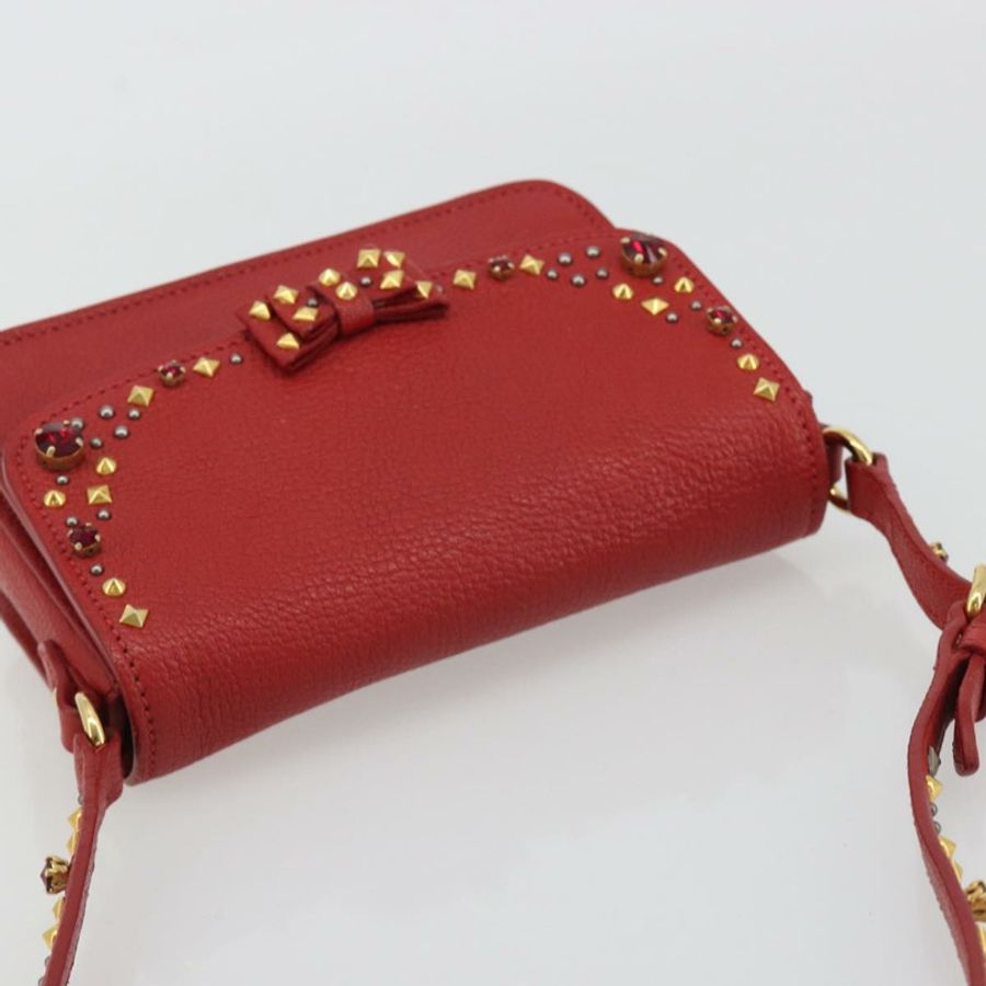【日本直送】Miu Miu 紅色金色皮革單肩包 正品 BA13686V-5