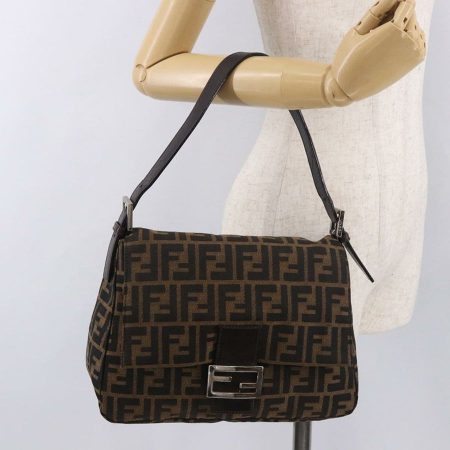 【日本直送】FENDI Zucca帆布Mamma Baguette單肩包 黑色棕色 正品 190109SAV-26
