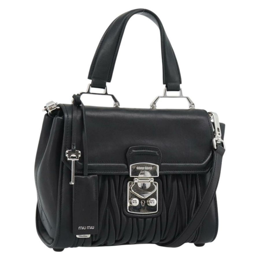 【日本直送】Miu Miu Matelasse 手袋 皮革 2way 黑色 銀色 正品 189898SM-0