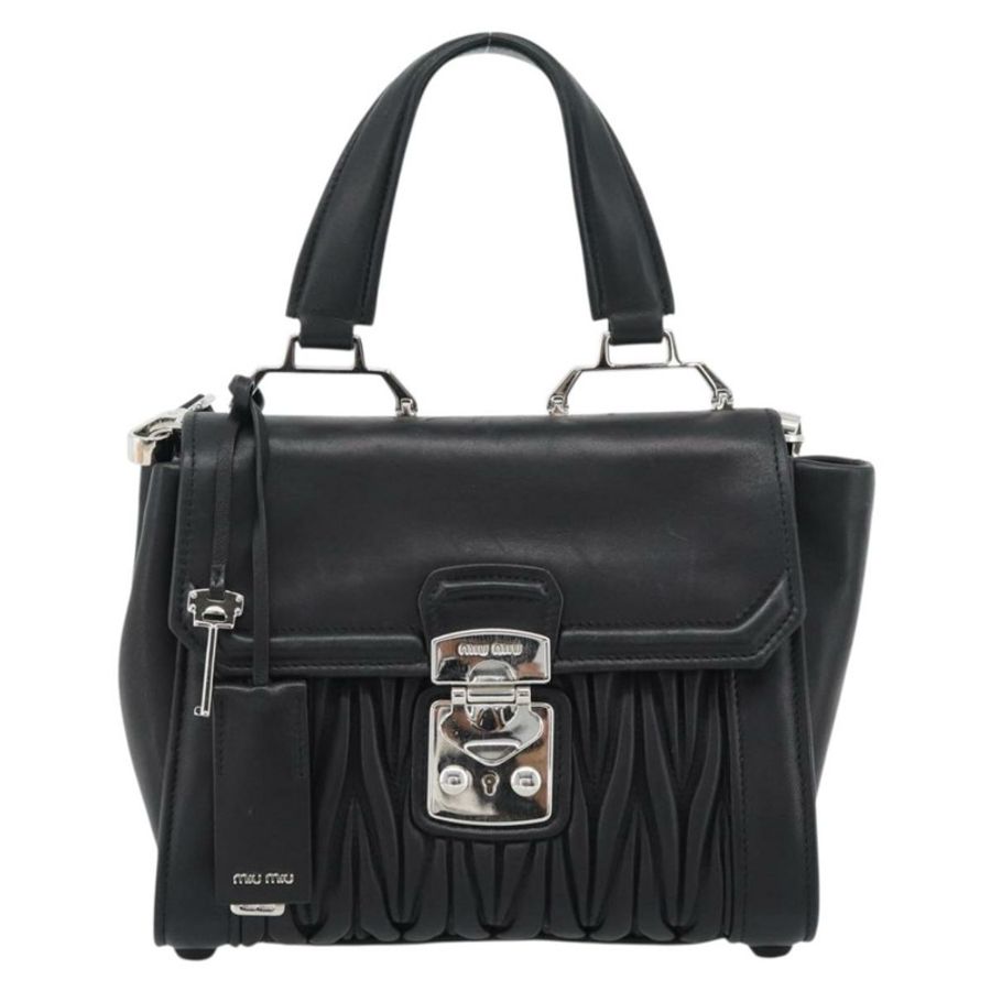 【日本直送】Miu Miu Matelasse 手袋 皮革 2way 黑色 銀色 正品 189898SM-12