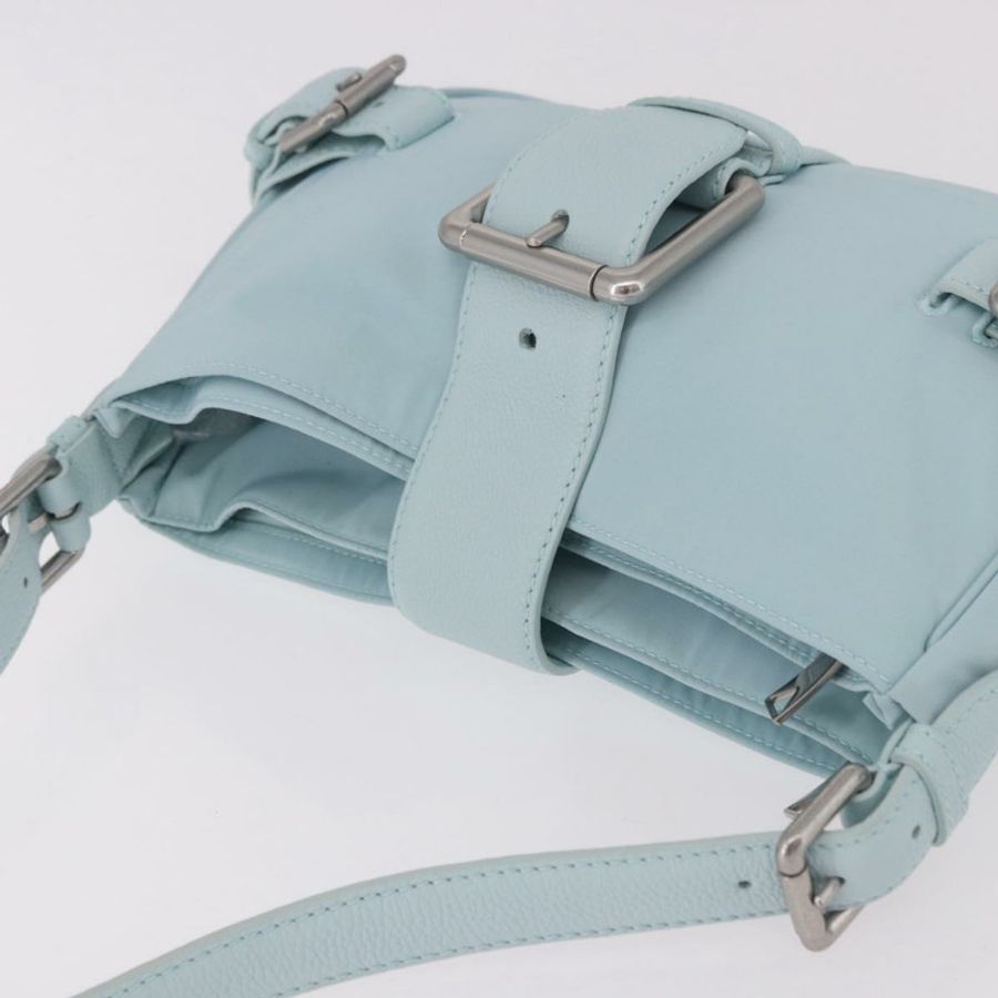 【日本直送】BOTTEGA VENETA 尼龍肩包 淺藍色 銀色 正品 189899M-5