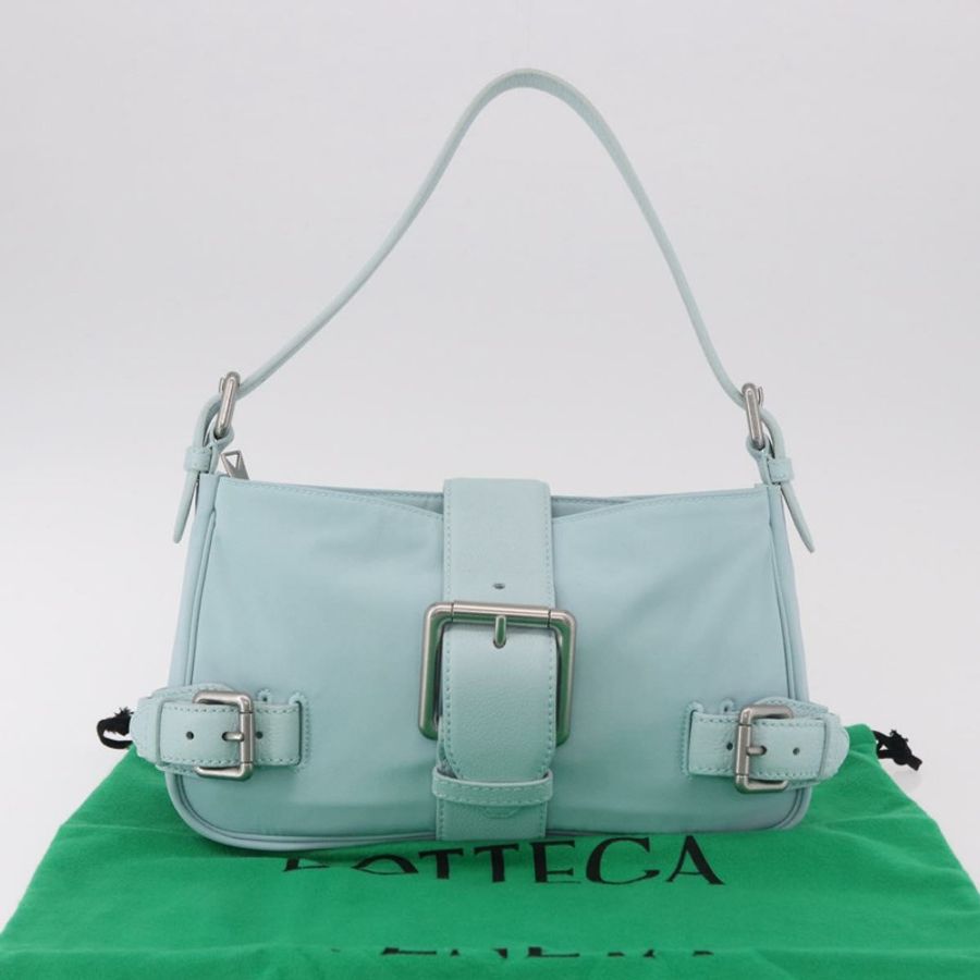 【日本直送】BOTTEGA VENETA 尼龍肩包 淺藍色 銀色 正品 189899M-11