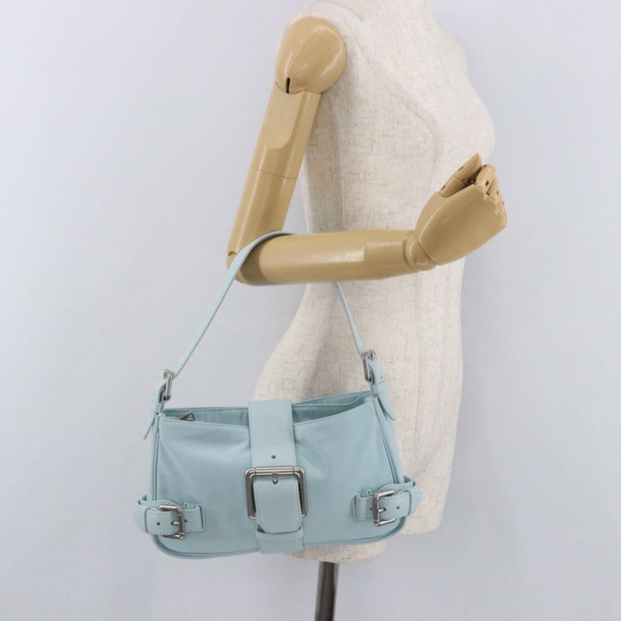 【日本直送】BOTTEGA VENETA 尼龍肩包 淺藍色 銀色 正品 189899M-30