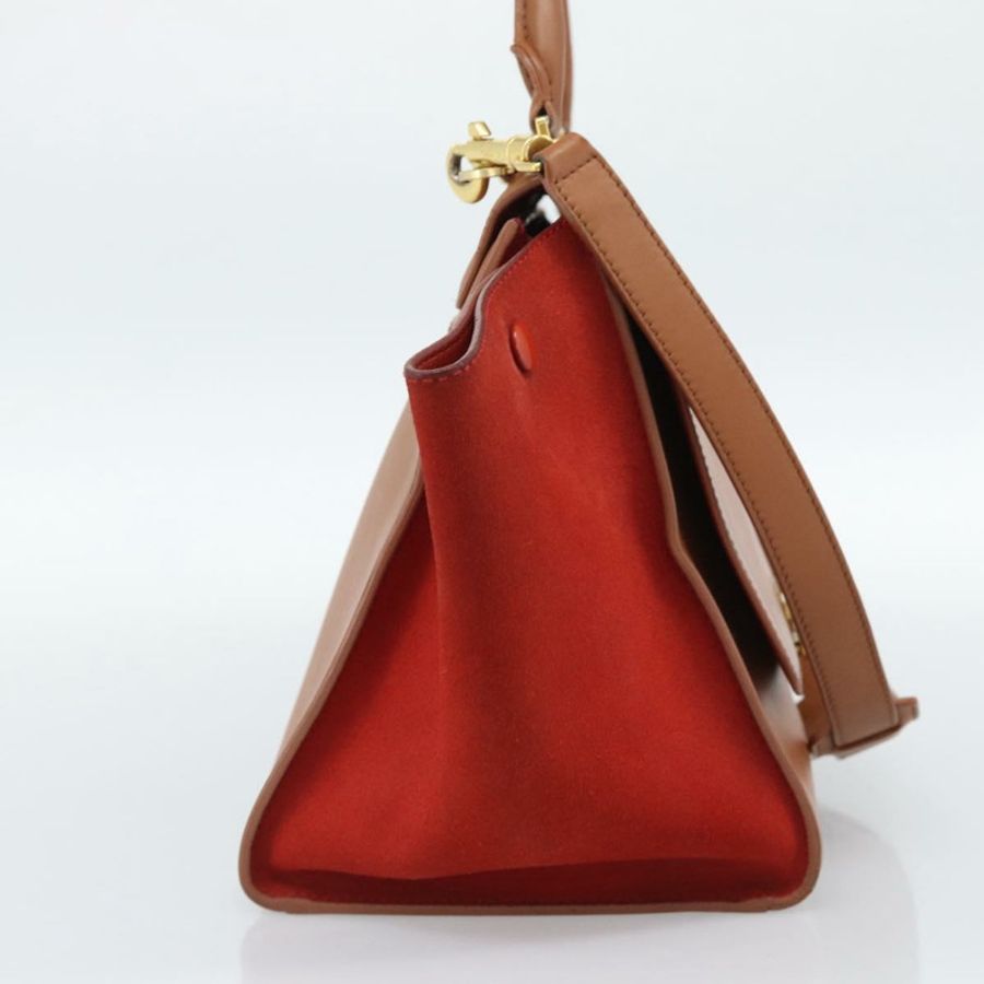 【日本直送】CELINE Trapeze 手提包 皮革 2way 棕色 金色 Auth 189874A-2