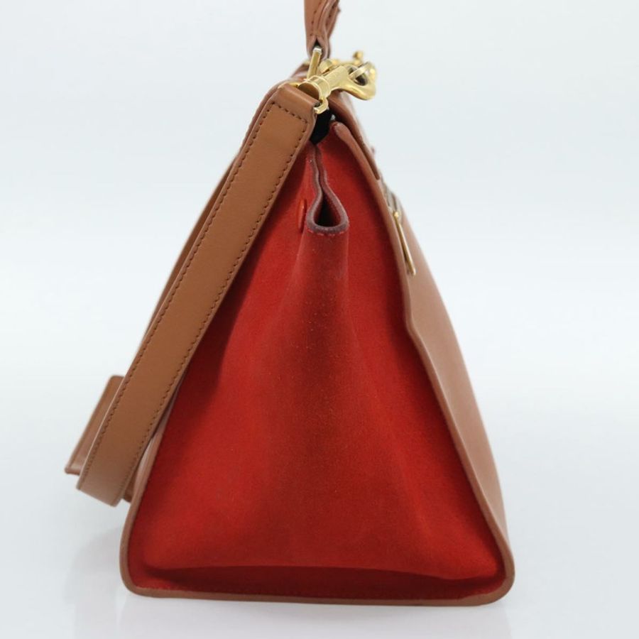 【日本直送】CELINE Trapeze 手提包 皮革 2way 棕色 金色 Auth 189874A-3