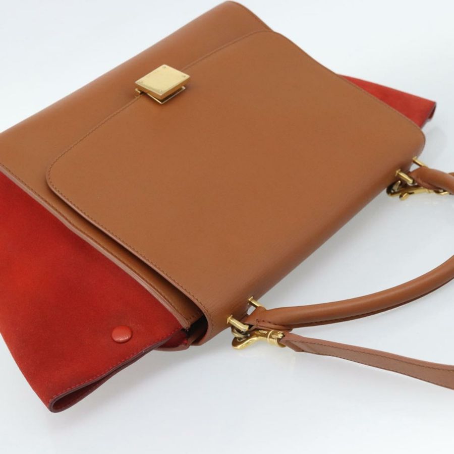 【日本直送】CELINE Trapeze 手提包 皮革 2way 棕色 金色 Auth 189874A-5