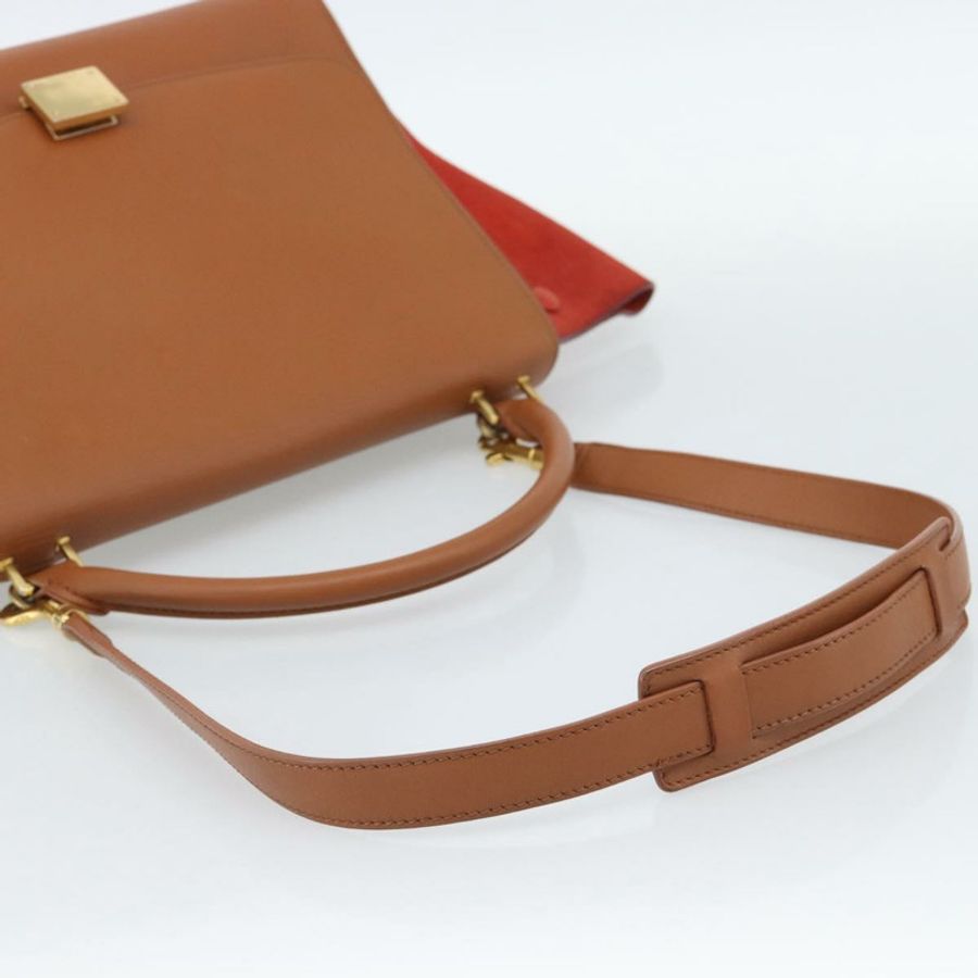 【日本直送】CELINE Trapeze 手提包 皮革 2way 棕色 金色 Auth 189874A-7