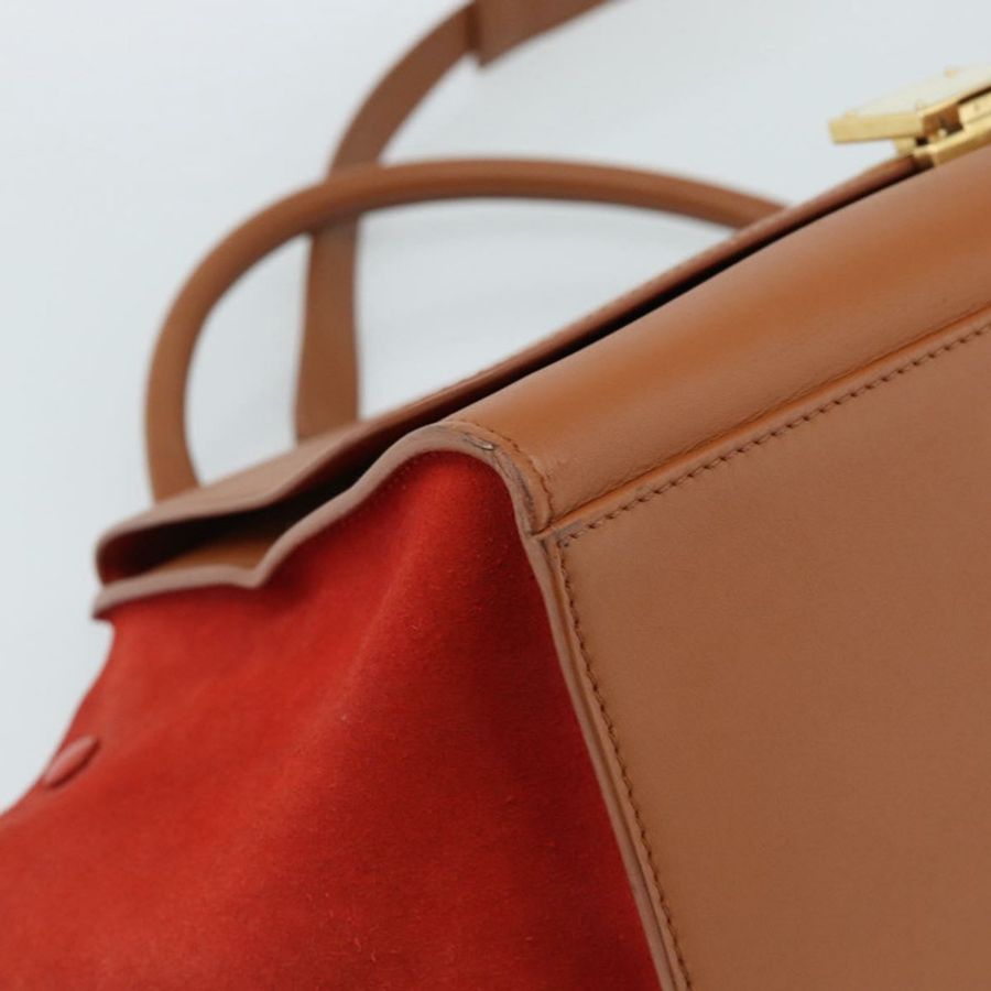 【日本直送】CELINE Trapeze 手提包 皮革 2way 棕色 金色 Auth 189874A-15