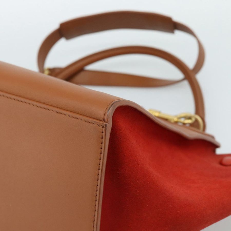 【日本直送】CELINE Trapeze 手提包 皮革 2way 棕色 金色 Auth 189874A-16