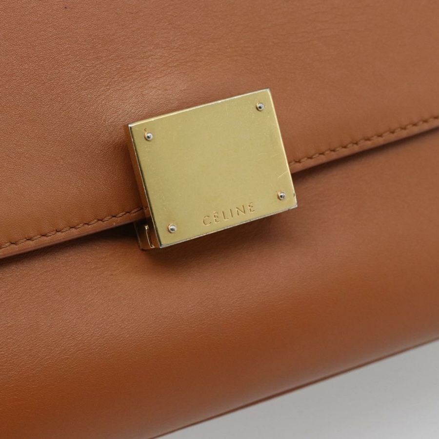 【日本直送】CELINE Trapeze 手提包 皮革 2way 棕色 金色 Auth 189874A-18
