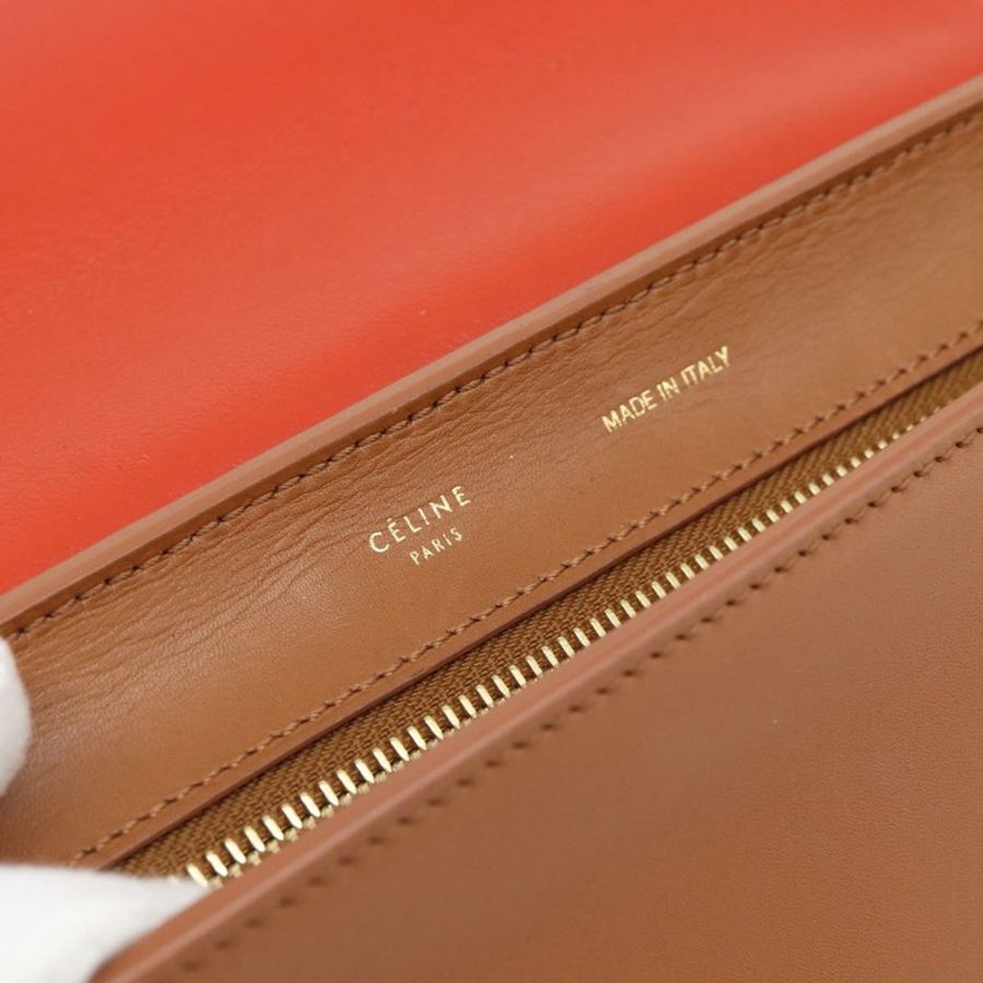 【日本直送】CELINE Trapeze 手提包 皮革 2way 棕色 金色 Auth 189874A-19