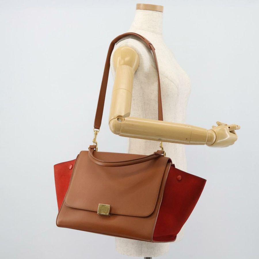 【日本直送】CELINE Trapeze 手提包 皮革 2way 棕色 金色 Auth 189874A-25