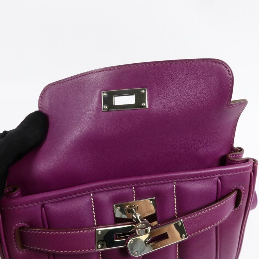 HERMES Swift皮革Berline Mini銀扣肩背袋Anemone-14