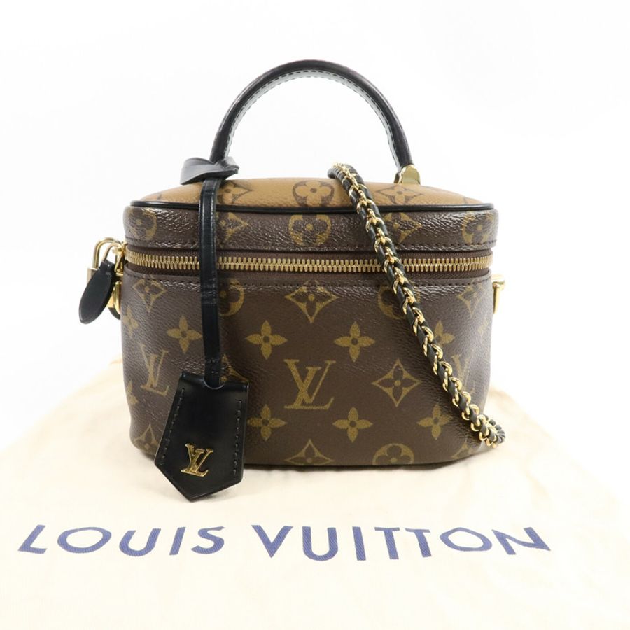 LOUIS VUITTON Monogram Reverse Vanity PM金扣手挽肩背兩用袋棕色-9
