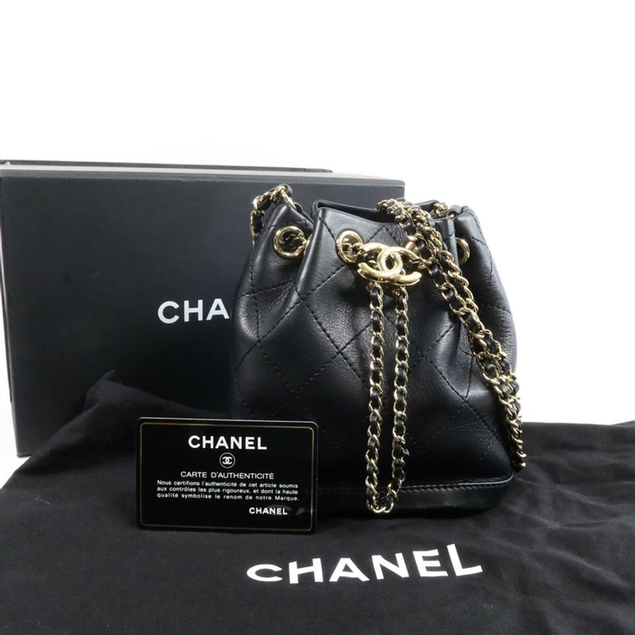 CHANEL 羊皮皮革Bucket Bag鏈帶肩背袋-9