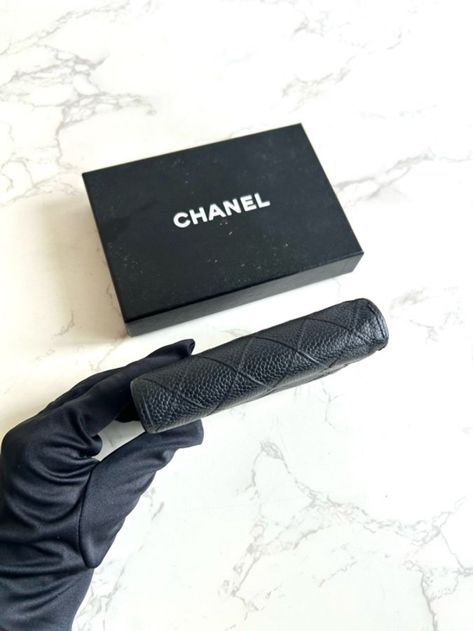 Chanel黑色魚子醬皮革中夾 皮夾 錢包 短夾 中古包 二手包 古董包-15