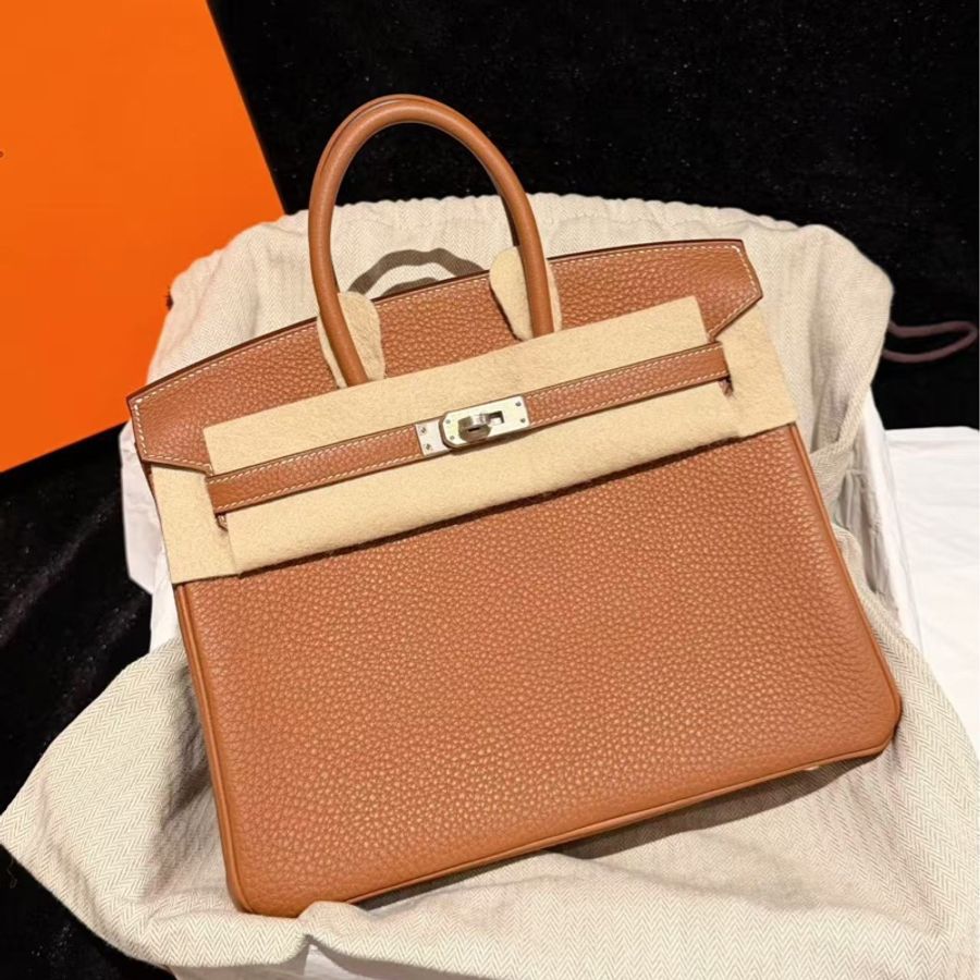 愛馬仕birkin25金棕磨砂銀扣K刻全新全套 bk25 togo內縫。-0