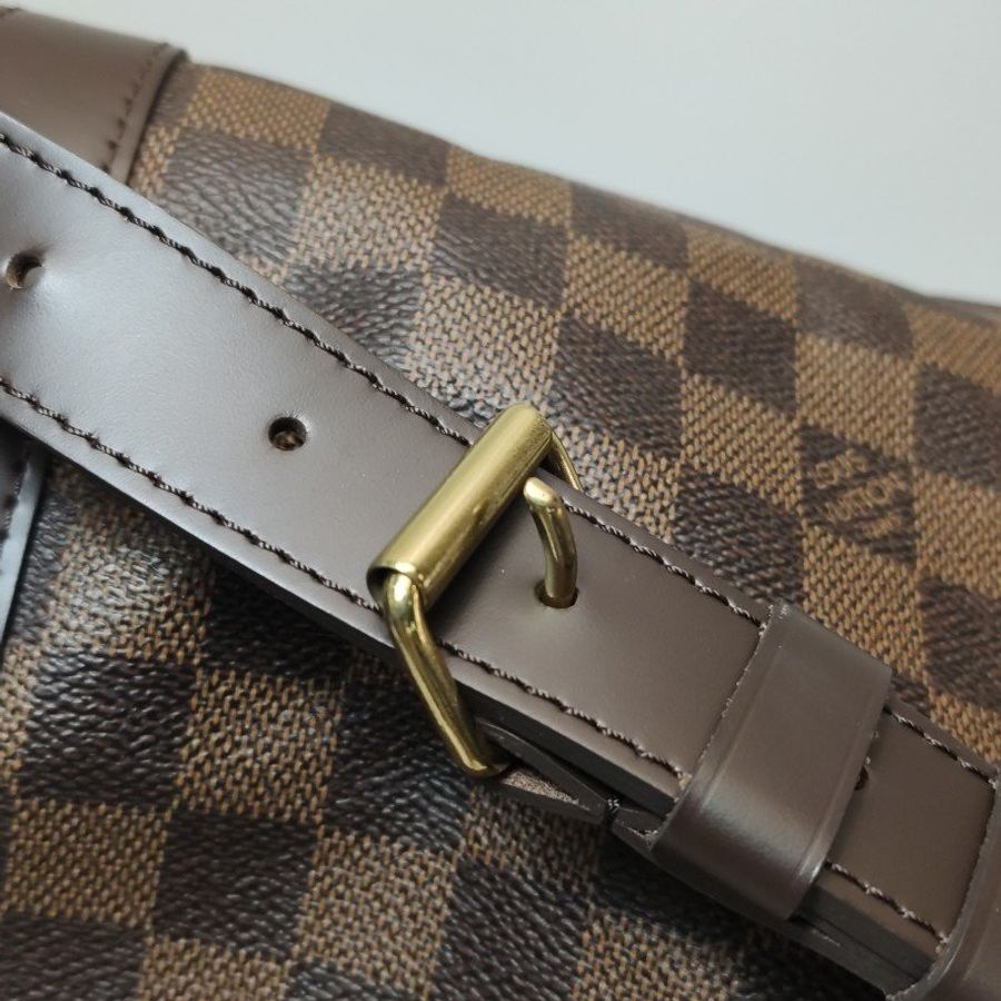 Louis Vuitton (LV) Keepall45牛皮棋盤格加強飾帶圓筒包肩包-15