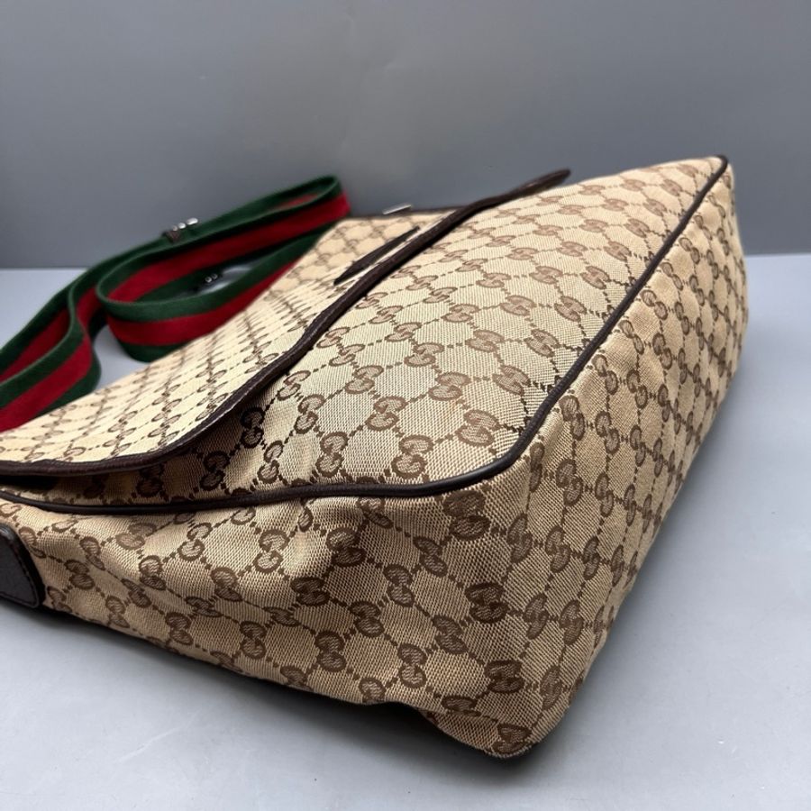 GUCCI 古馳老花帆布拼皮郵差包-3