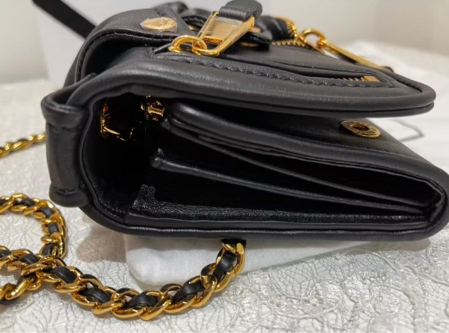 MOSCHINO 真品《全新》黑金夾克造型 WOC 鏈帶包|牛皮|全配附盒|斜背包 肩背包-4