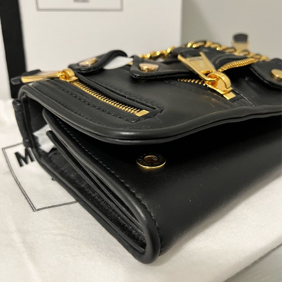MOSCHINO 真品《全新》黑金夾克造型 WOC 鏈帶包|牛皮|全配附盒|斜背包 肩背包-17