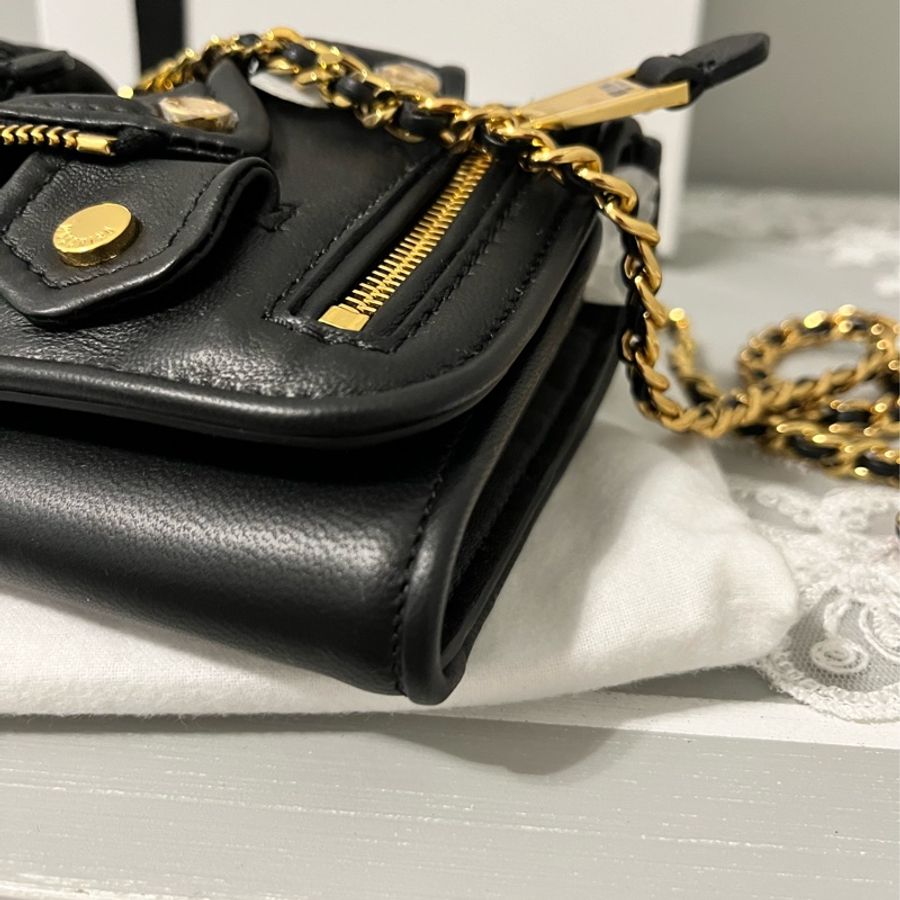 MOSCHINO 真品《全新》黑金夾克造型 WOC 鏈帶包|牛皮|全配附盒|斜背包 肩背包-18