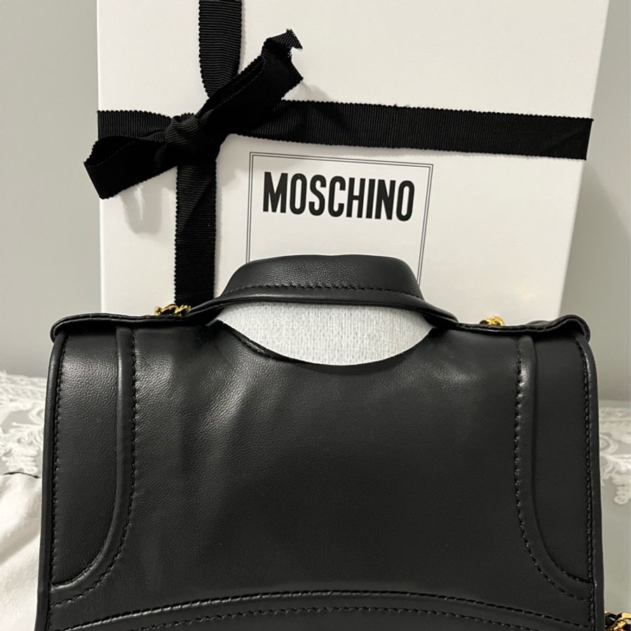 MOSCHINO 真品《全新》黑金夾克造型 WOC 鏈帶包|牛皮|全配附盒|斜背包 肩背包-19