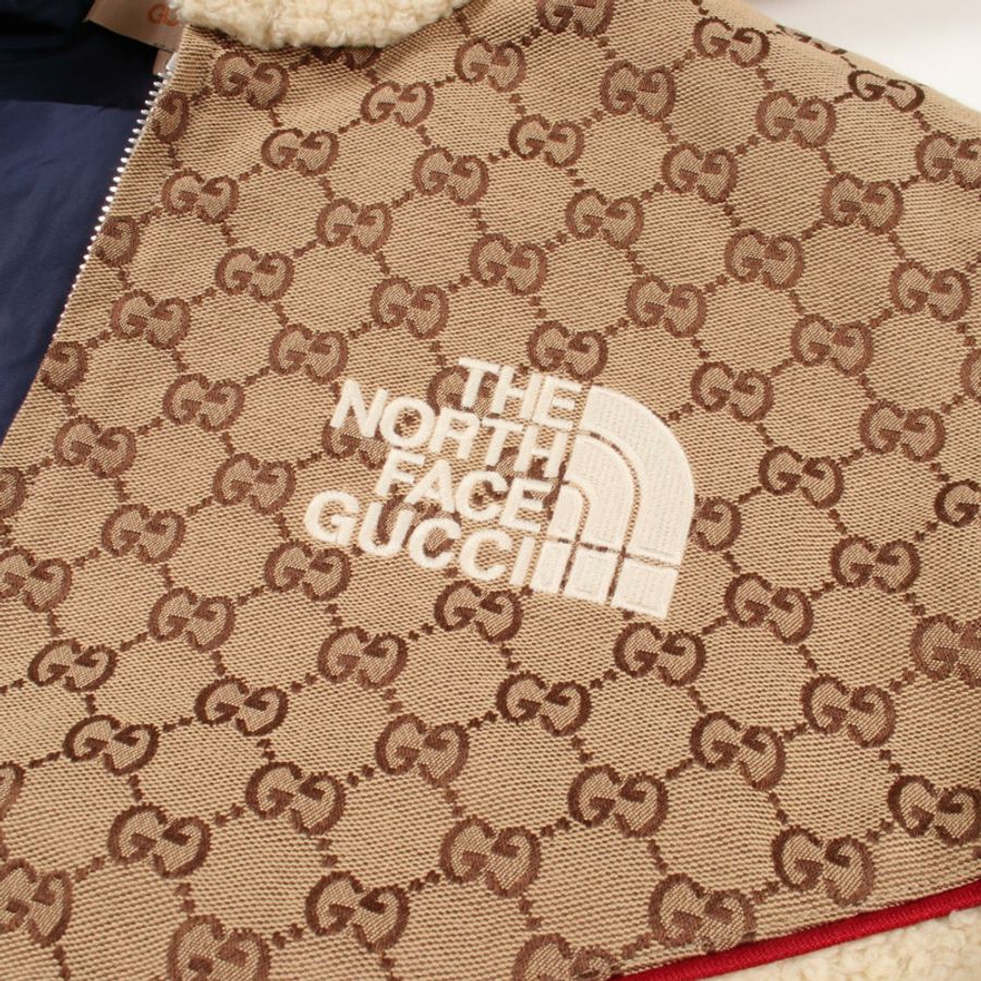 GUCCI × NORTH FACE GG帆布連帽夾克，棉腈綸混紡，米色，二手，男S碼-6